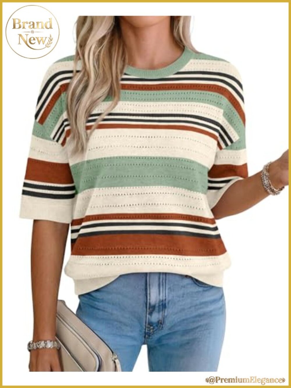 Women's Knit Crochet Sweater Pullover Lightweight Short Sleeve Top